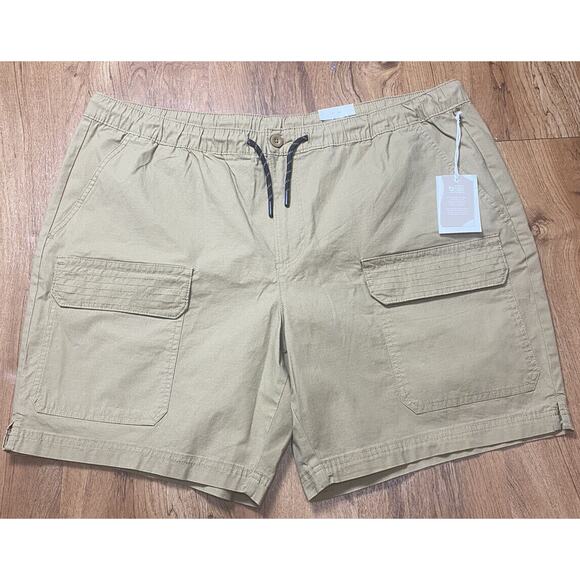 Free Assembly Men’s Khaki Ripstop Cargo Shorts Elastic Pullstring Size XXL NWT - Picture 1 of 2